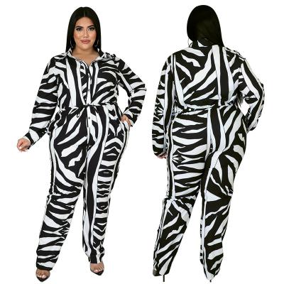 China New Amazon Autumn Clothing Viable For Women Zebra Print Plus Size Women Long Sleeve Overalls 5XL for sale