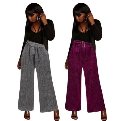 China New Style European and American Women's Anti-wrinkle Small Casual Ice Silk Lattice Wide-Leg Lace-up Pants for sale