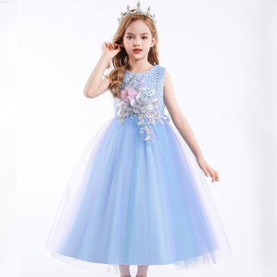 China Regular Girls Wedding Tulle Lace Up Long Princess Girl Dress Elegant Party Flower Girls Dresses For Wedding for sale