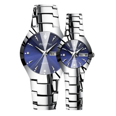 China Luminous waterproof men and women date WLISTH Q353 stainless steel automatic double calendar couple table watch for sale