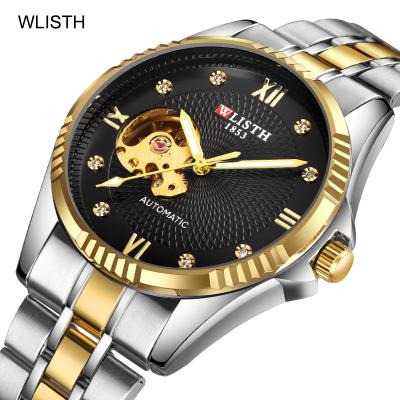 China WLISTH Waterproof Mens Watch Big Dial Luminous Hollow Stainless Steel Automatic Mechanical Watch With Gold Rhinestone Watch Men for sale