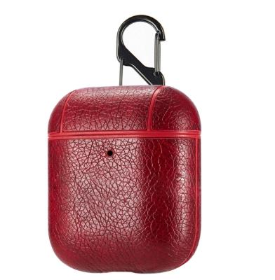 China Portable Case Luxury Protective Bag Sleeve Cover Case Storage Leather Earphone For Apple Earphone Box Filler Anti-lost Case With Hook for sale