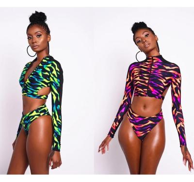 China Breathable New style Split Two Piece Set long sleeve colorful ladies swimwear high cut swimsuit for sale