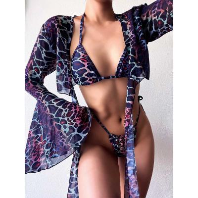 China Breathable 2022 New Arrival Printed String Bikini Women Swimsuit Cover Up Beachwear 3 Pieces Set Wholesale for sale