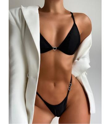 China Plus Size 2022 Micro Mini Brazilian triangle Bikini Girls Solid Black Swimwear Beach Wear for sale