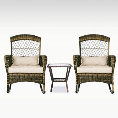 China Sofa Set Patio Furniture Rattan Wicker Rocking Chairs And Glass Table 3 Piece Patio Conversation Set for sale