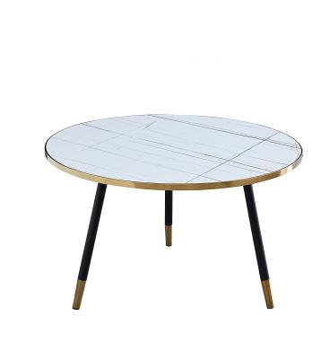 China With Gold Rim Decoration Round Cocktail Table Center Table With Gold Rim Decoration Metal Furniture Storage Coffee Table for sale