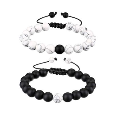 China Natural Stone Couples Black Matte Agate Energy Beads Bracelet Distance Bracelet for sale