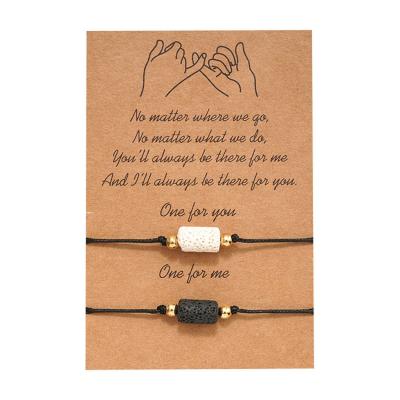 China New TRENDY Wish Card Gemstone Lava Rock Gemstone Lava Rock Gift Adjustable Handmade Couples Men Women Cable Bracelets for sale