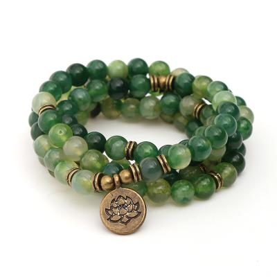 China BOHEMIA 108 Beads Amazon Stone Bracelet Natural Green Agate 3D Pending Beads Bracelet for sale