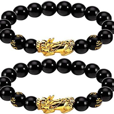 China 2021New FASHIONABLE Obsidian Gold Plated Bracelet Temperature Zinc Alloy Words Bead Pixiu Bracelet for sale