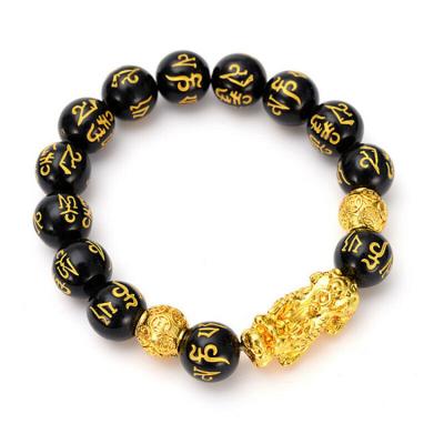 China 2021 FASHIONABLE Pixiu Bracelets Good Luck Bracelet Feng Shui Black Obsidian Wealth Bracelet Hand for sale