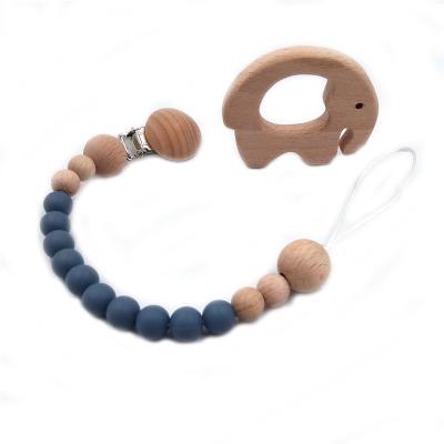 China Toy Beech Animals Teether Baby Pacifier Chain Soft Silicone Beads Wooden Teether Chewable Infant Holder for sale