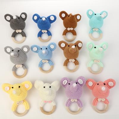 China Safe Beach Wooden Baby Teething New High Quality Handmade Animal Shaped Crochet Ring Rattle Teething Toy Baby Wooden Teether Toy Elephant Gift for sale