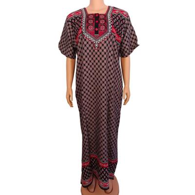 China New rayon design spring summer short sleeve women casual dress fashion stitch printed ladies embroidery ethnic abaya maxi dresses for sale