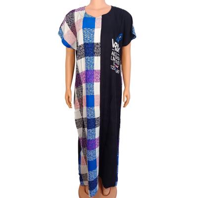 China New fashion rayon design spring summer short sleeve women casual dress printed ladies abaya ethnic contrast color maxi dresses for sale