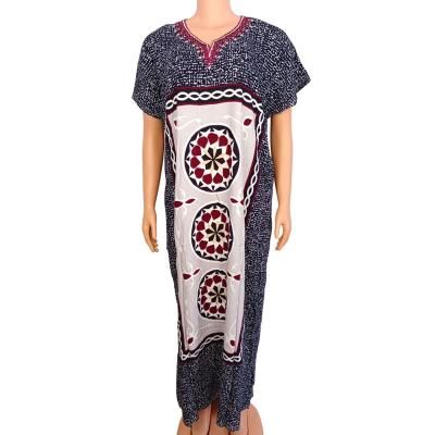 China New fashion rayon design spring summer short sleeve women casual dress printed ladies embroidery ethnic abaya maxi dresses for sale