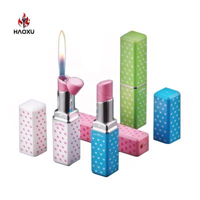 China Fashion and Creative Colorful Funny Creative Lipstick Lighter,Wholesale Lovely Refillable Butane Open Flame Gas Cigarette Lighter for sale