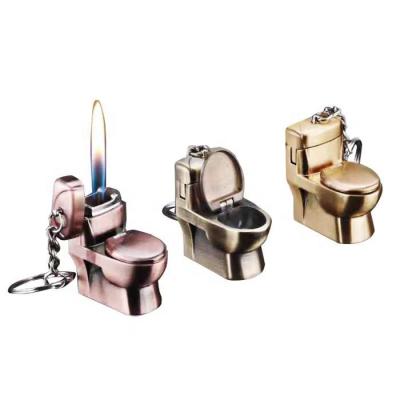 China Fashion and Creative Mini Creative Toilet Flint Gas Lighter,Wholesale Funny Filled Butane Gas Closestool Cigarette Lighter with Key Chain for sale