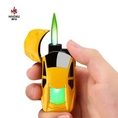 China Custom Creative Fashion Car and Sports Super Lighter,Inflatable Windproof Green Light Gas Cigarette Lighter with Key Chain LED Light for sale