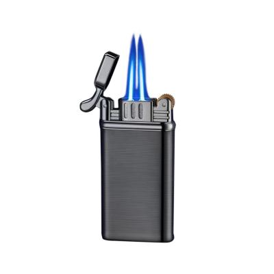 China Custom Metal Dual Jet Torch Gas Lighter,Portable Strong Fire Butane Cigar Metal Shell With Windproof Blue Fire Electric Rechargeable Lighter for sale