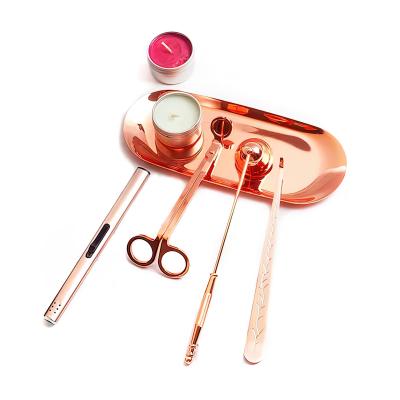 China Candle Tool Kit Wholesale High Quality Five-Pieces Stainless Steel Candle Tools, Lighter, Candle Bell, Hook, Candlewick Cut, Metal Tray for sale