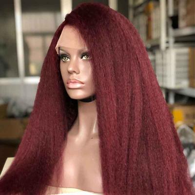 China Body Wave 99J Color Curly 100% Straight Hair 130%Density Lace Front Color Women's Pre-Plucked Hair Line For With Baby Hair for sale