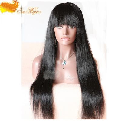 China High Quality Silky Straight Full Wave Lace Front Human Hair Wigs Brazilian Straight Hair Lace Wigs With Bangs for sale