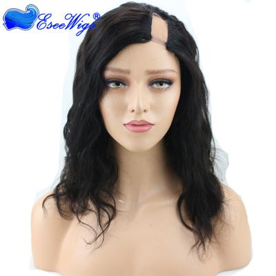 China Top Quality Natural Wave Virgin Hair Left Side Short U-Part Bob Wig Machine Made Cap for sale