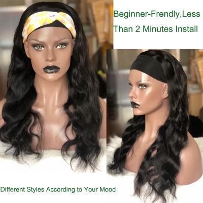 China Body Wave Headband Scarf Hair Wig Body Wave Hair Glue Less Wig No Plucking Wigs For Women Brazilian Virgin Hair No Color Hairspray for sale