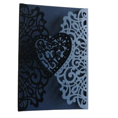 China Elegant China Pocket Navy Blue Laser Cut Customized Wedding Printing Invitation Cards for sale