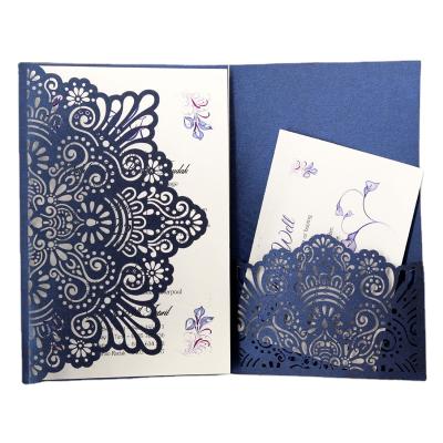 China China Laser Cut Folding Pocket Wedding Invitation Card Design Elegant Ceremony Cards for sale