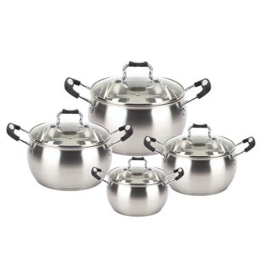 China Sustainable 8pc Stainless Steel Pot Kitchen Cookware Set Cooking Pan Sets for sale