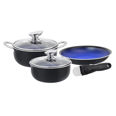 China Die Casting Coating Stocked Aluminum Nonstick Marble Cookware Sets Sauce Pot With Glass Lid for sale