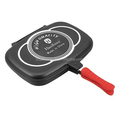 China Pan Aluminum Fry Pan High Quality Cookware Square Grill Non-Stick Double Grill Nonstick Stocked Side Fry Pan for sale