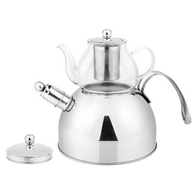 China Hot Selling Factory Price Stainless Steel Double Whistling Teapot Kettle Viable Set for sale