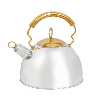 China Kitchen Viable Kettle Teapot Stainless Steel Whistling Kettle with Stainless Steel Gold Plating Lid and Knob for sale