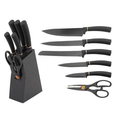 China Best Viable 7 PCs Stainless Steel Handle Kitchen Knife Set Kitchenware Set With Wooden Knife Block for sale