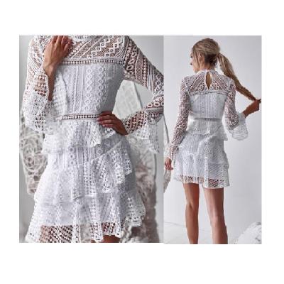 China Anti-Static Ruffles Office Lace Up Long Sleeve Hollow Out Formal Prom Dress For Party Evening for sale