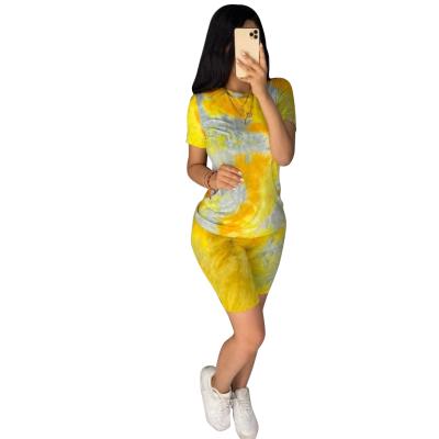 China New style tie dye breathable elastic knitted two piece women leisure suits ladies sports set for sale