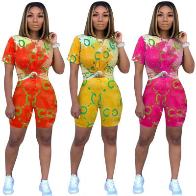 China Breathable High Quality Summer Digital Printing T-shirts And Shorts Casual Short Sleeve Two Piece Pants Sets Women for sale