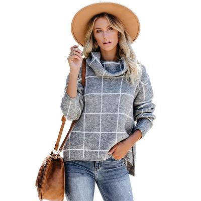 China New Arrival Anti-wrinkle Long Sleeve Plaid Pullover Turtle Neck Sweater Top For Women for sale