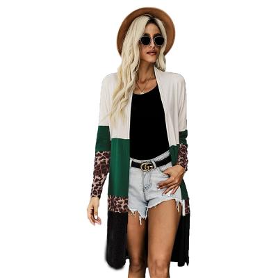 China Anti-wrinkle full sleeve leopard long open knit cardigan fall clothing for women for sale