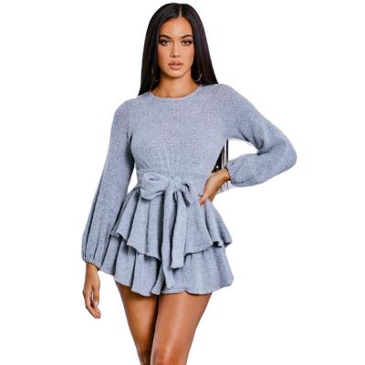 China Solid Color Anti-Static Casual Wear Women's High-waisted Ruffles Winter Sweater Dresses for sale