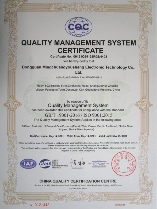 ISO9001 - Dongguan Mingchuang Youshang Electronic Technology Co., Ltd.