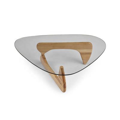 China Contemporary modern round ash wood coffee table for living room wooden tea table with glass top for sale