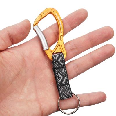 China Hook Shape Modern Custom Logo D Thing Clasp Aluminum Carabiner Clip With Key Strap Chain Caribeaner for sale