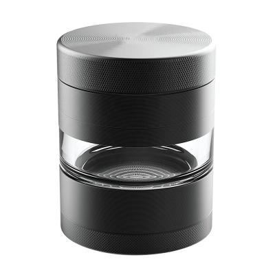 China Viable High End Matte Black Hemp Herb Grinders 5 Pieces Aluminum Smoking Herb Grinder With Clear Window for sale