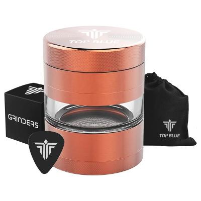 China Viable Durable Colorful PC 5 Teeth Tobacco Herb Grinder With Clear Window 2.0 Inch Aluminum Smoke Spice Grinder for sale