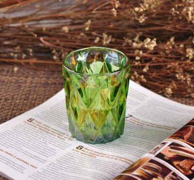 China OEM Ion Plating Decorative Glassware Candle Container , Decorative Glass Jars In Green Brown for sale